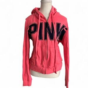 Victorias Secret PINK Y2K Pink & Navy Blue Zip Up Lighgweight Hoodie Size Large